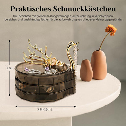 Schmuckaufbewahrung 4 Ebenen Drehbar Schwarz Transparent Swans