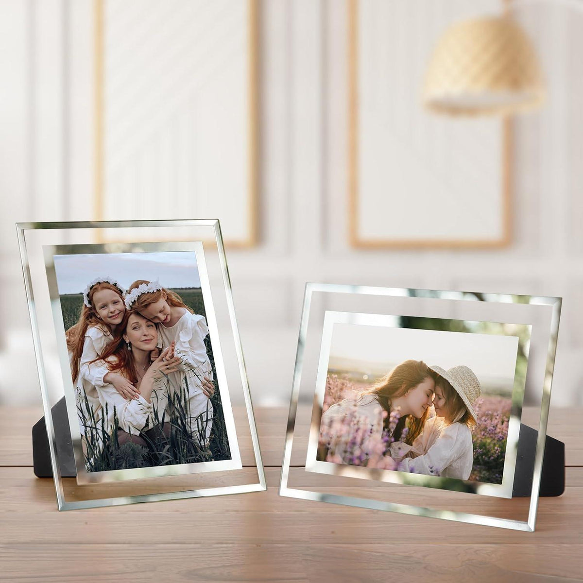4er Set Glas Bilderrahmen 13x18 cm Silber - Perfekt für Baby- und Familienfotos
