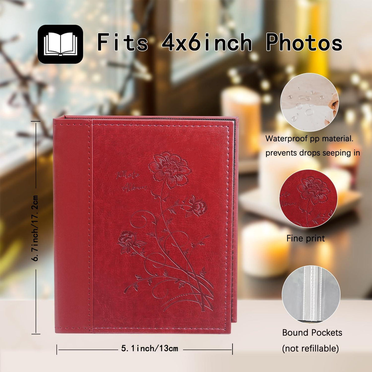 Kleines Leder-Fotoalbum 2er Set 50 Fotos 15x10cm rot