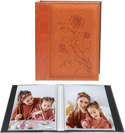 Kleines Fotoalbum 15x10 cm 2er Pack 50 Fotos Ledereinband Braun