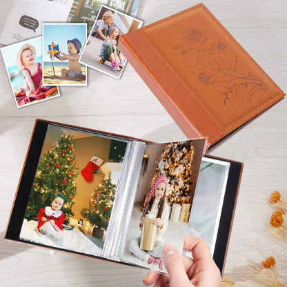 Kleines Fotoalbum 15x10 cm 2er Pack 50 Fotos Ledereinband Braun