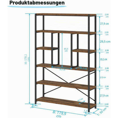 6-Ebenen Bücherregal Holz-Metall Vintagebraun-Schwarz