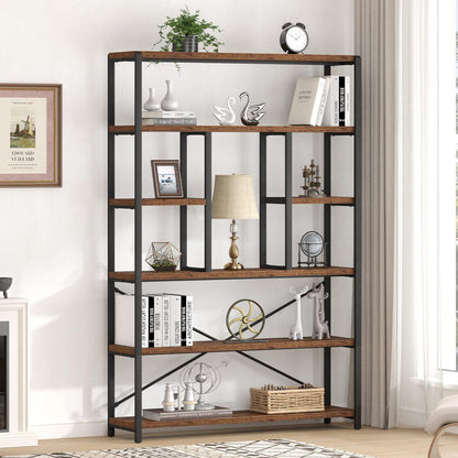 6-Ebenen Bücherregal Holz-Metall Vintagebraun-Schwarz
