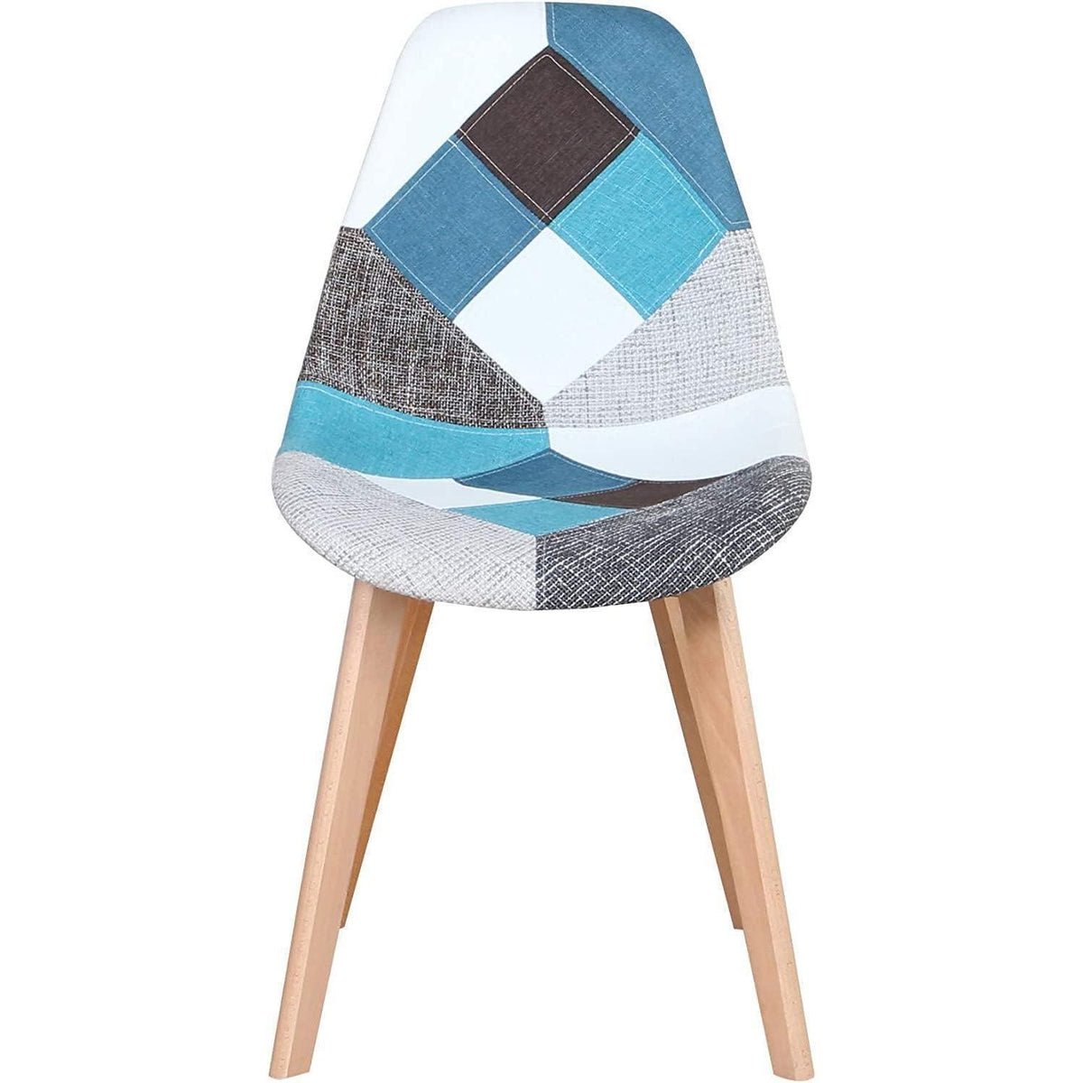 Patchwork Esszimmerstuhl Set (Blau) – 8 Stühle mit Holzbeinen