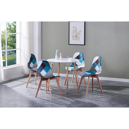 Patchwork Esszimmerstuhl Set (Blau) – 4 Stühle mit Holzbeinen