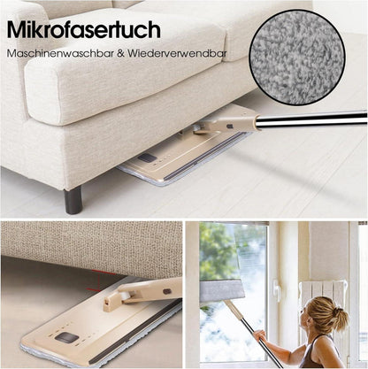 Wischmopp Set mit Eimer, 138cm Flachmopp, Edelstahlgriff, 6 Mikrofaser