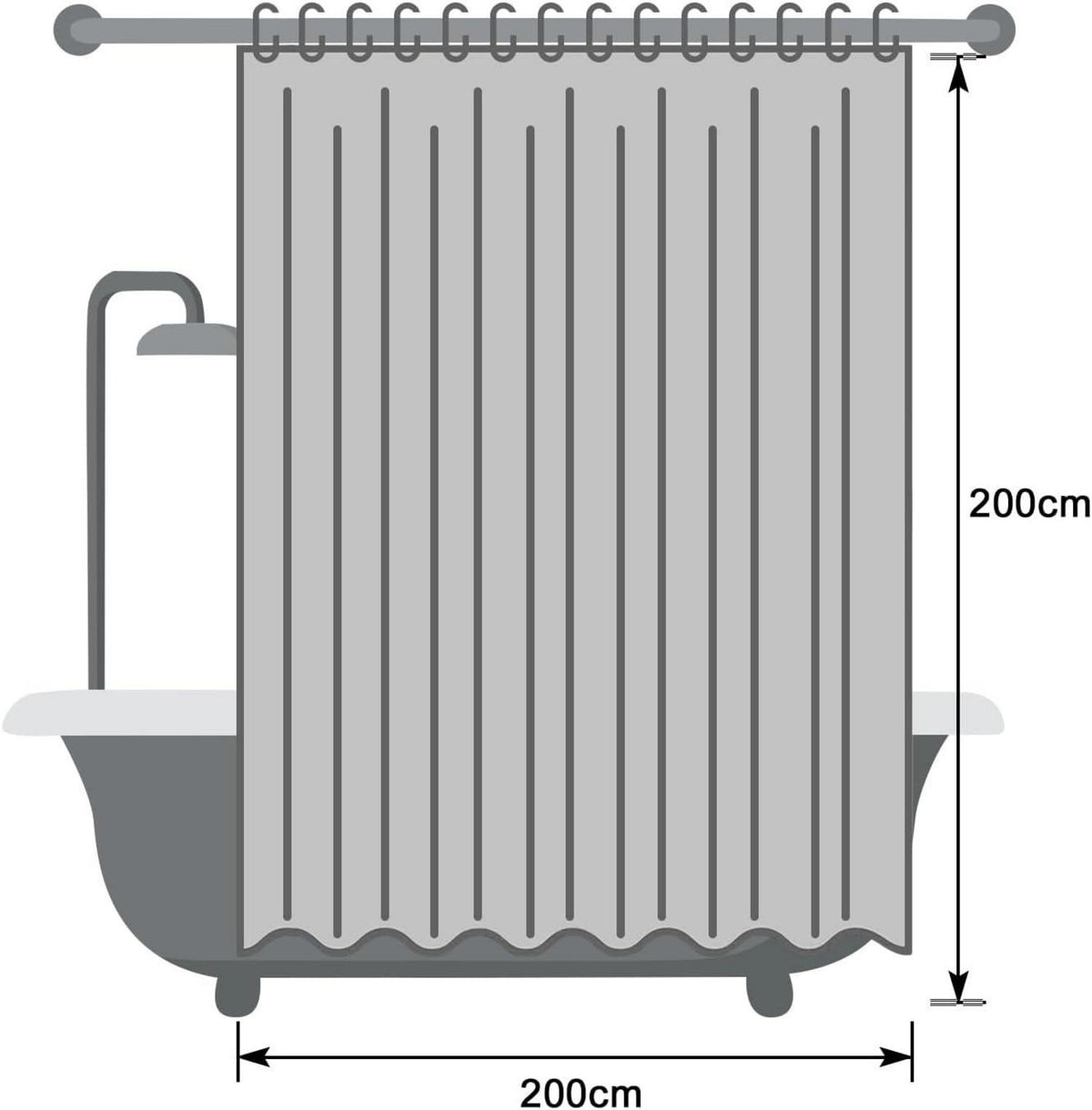 Duschvorhang 200x200 Weiß Textil Anti-Schimmel Wasserdicht mit 14 Ringe