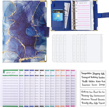 Budget Binder A6 Marmor PU Leder Geld Organizer mit 8 Reißverschluss