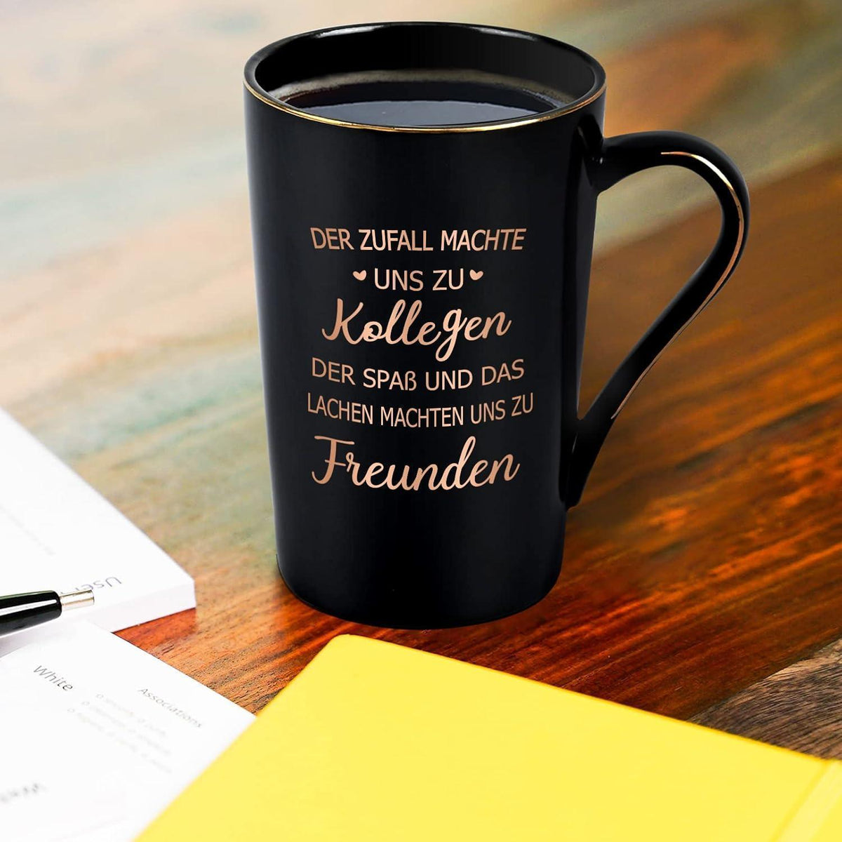 Kaffeetasse Abschiedsgeschenk Kollegin mit Spruch, Marmor-Optik, 400ml