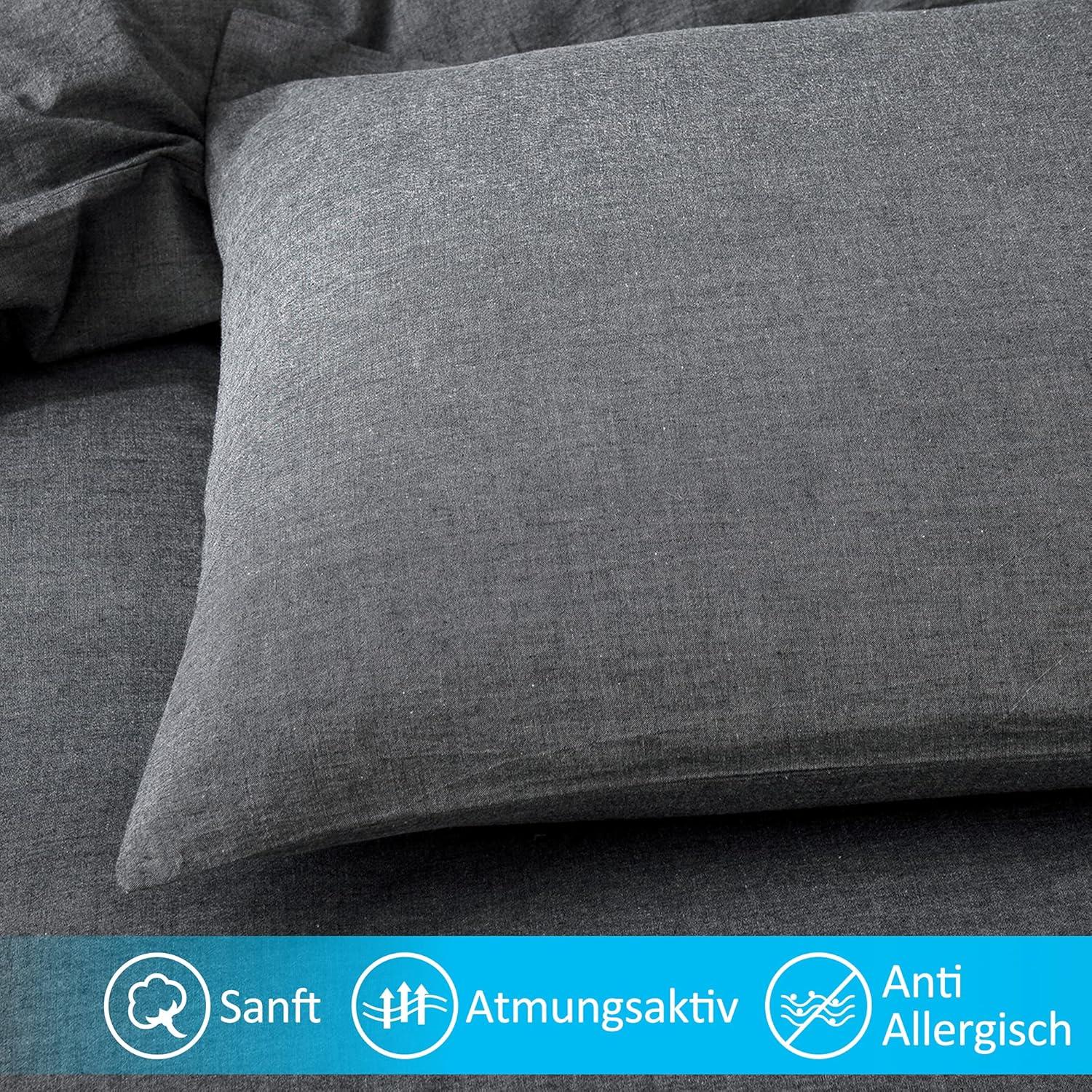 2er Set Kissenbezug 50x70 cm Dunkelgrau Baumwolle Reißverschluss