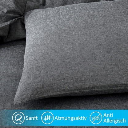 2er Set Kissenbezug 50x70 cm Dunkelgrau Baumwolle Reißverschluss