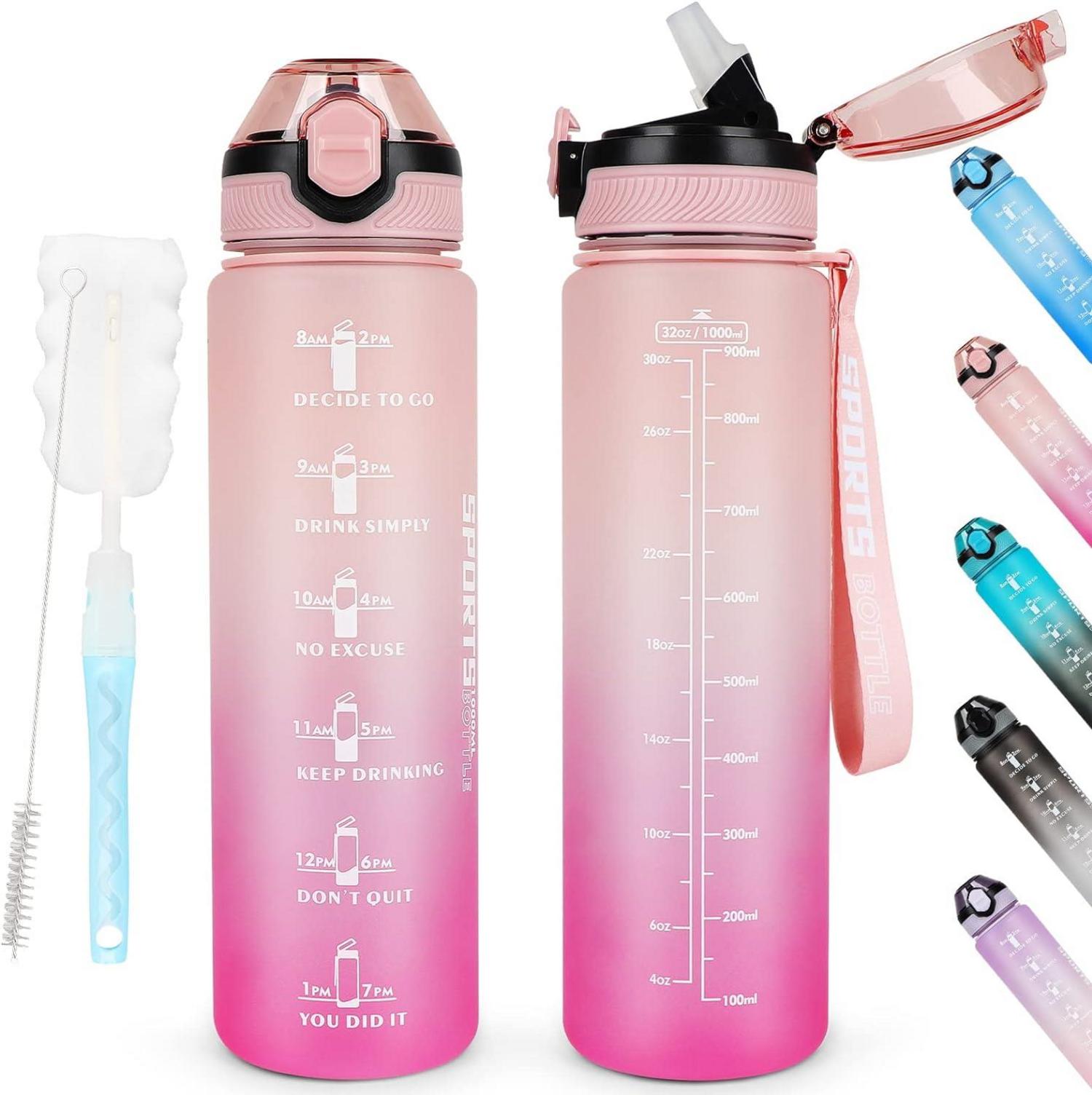 Sport Trinkflasche BPA-frei mit Strohhalm und Zeitmarkierungen