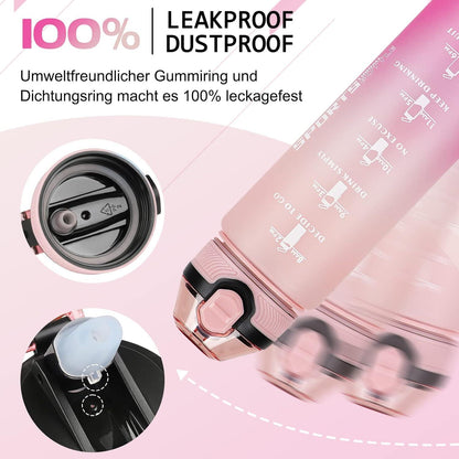 Sport Trinkflasche BPA-frei mit Strohhalm und Zeitmarkierungen