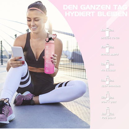 Trinkflasche 1L BPA-frei mit Stroh Auslaufsicher Motivierend