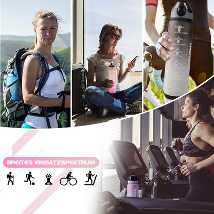 AOHAN Trinkflasche 1L BPA-frei Sport Wasserflasche Stroh Zeitmarkierungen