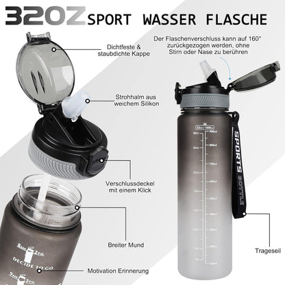 Sport Trinkflasche 1L BPA-frei mit Stroh und