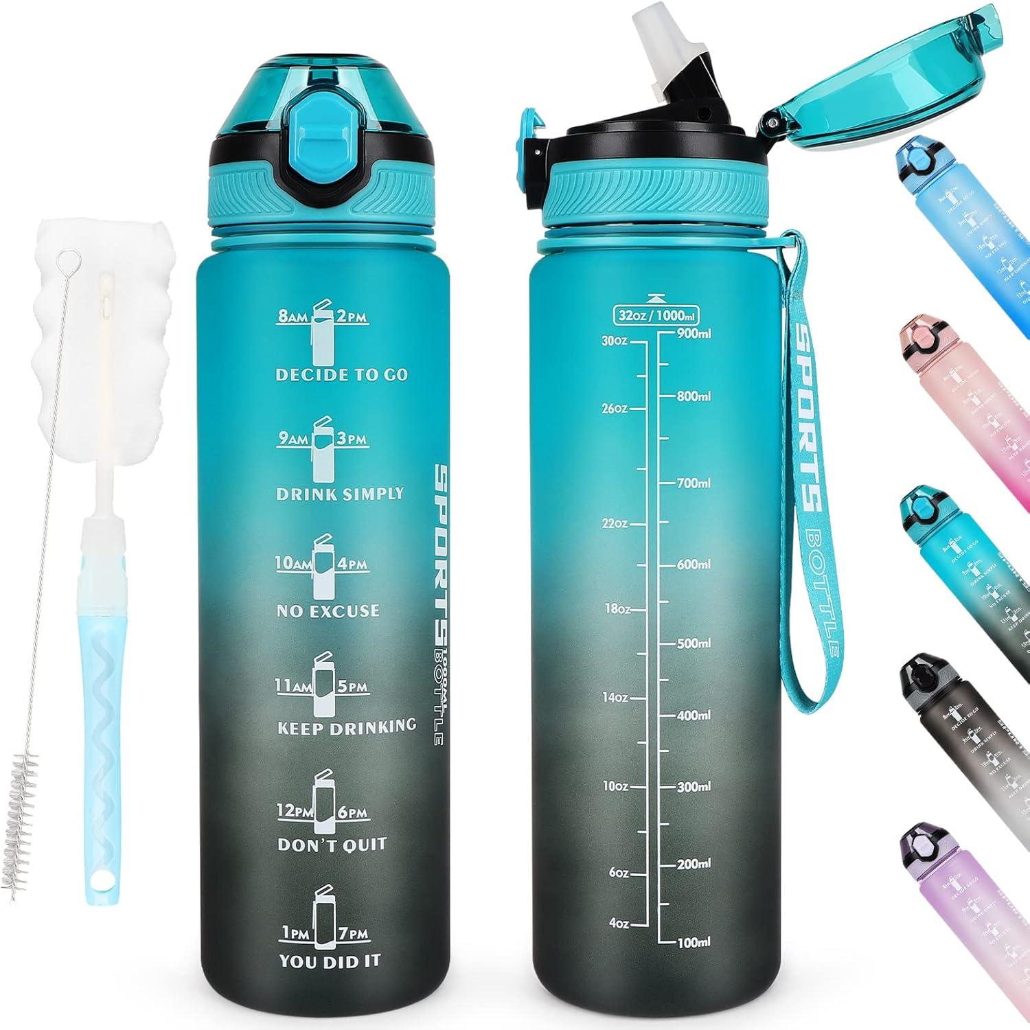 Sport Trinkflasche BPA-frei mit Stroh und Zeitmarkierungen