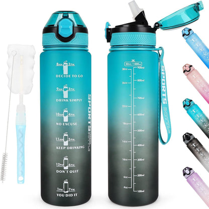 Sport Trinkflasche BPA-frei mit Stroh und Zeitmarkierungen