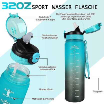 AOHAN Trinkflasche 1L BPA-frei mit Stroh, Sport