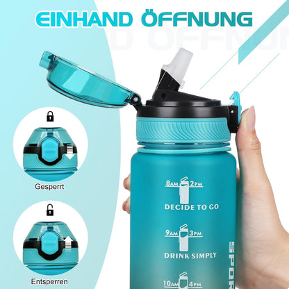 AOHAN Sport Trinkflasche 1L BPA-frei mit Strohhalm und Zeitmarkierungen