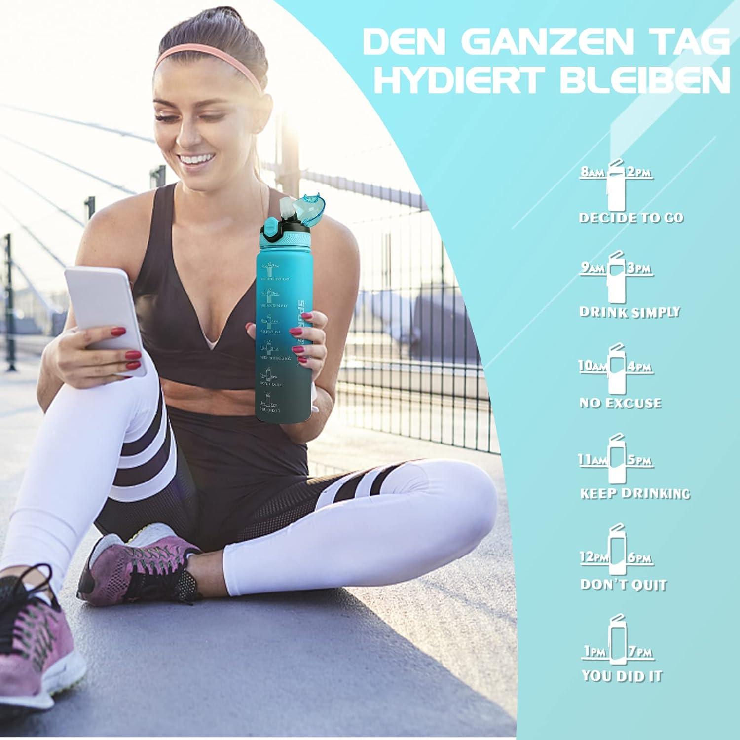 Trinkflasche 1L BPA-frei Sport Wasserflasche mit Stroh