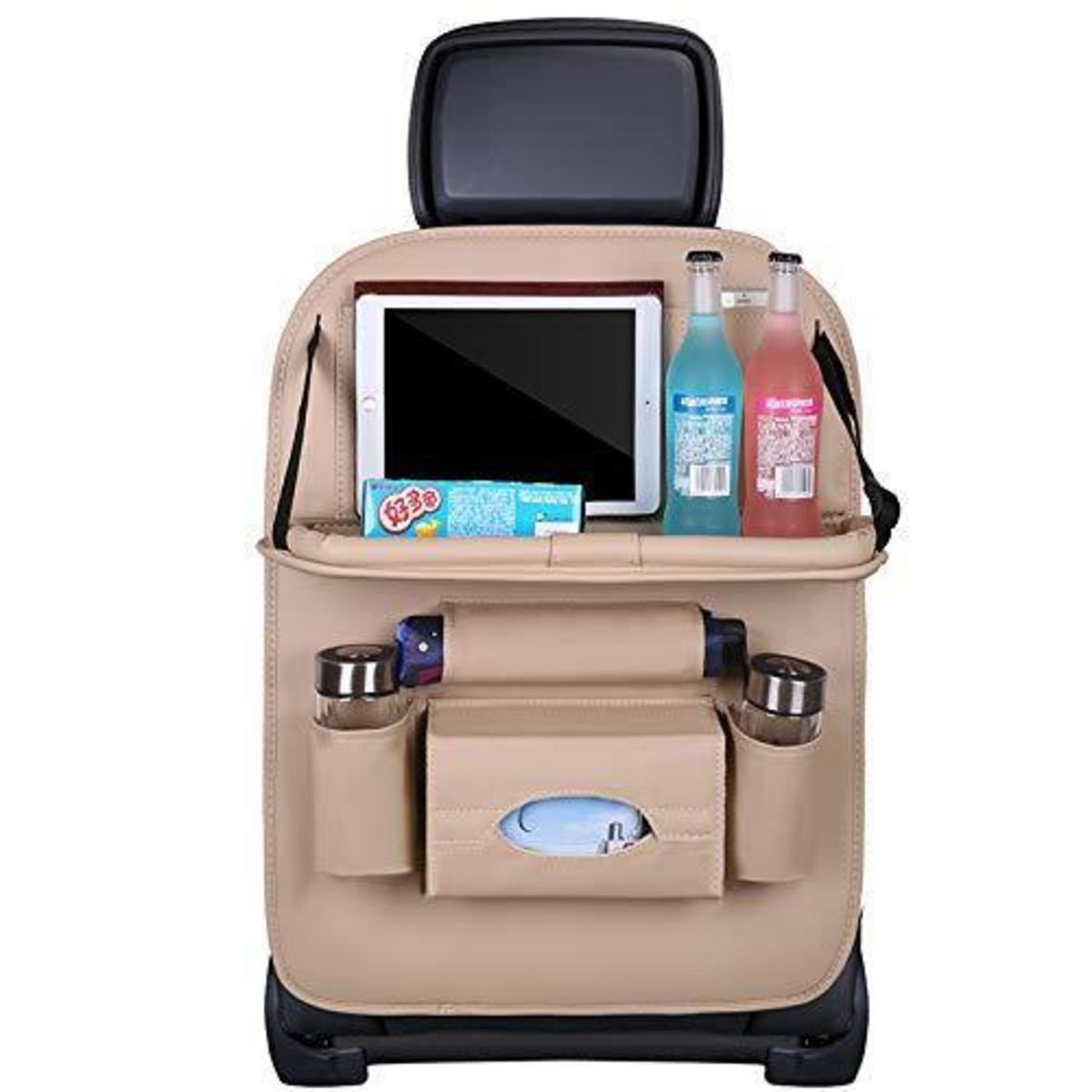 Auto Rücksitz Organizer mit Tisch & Tablet Halterung Beige
