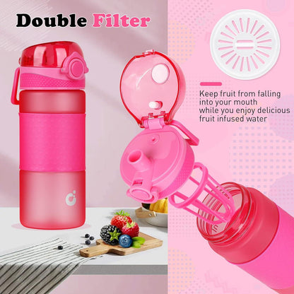 Trinkflasche Kinder 500ml BPA freie Wasserflasche Auslaufsicher mit Griff und Fruchteinsatz