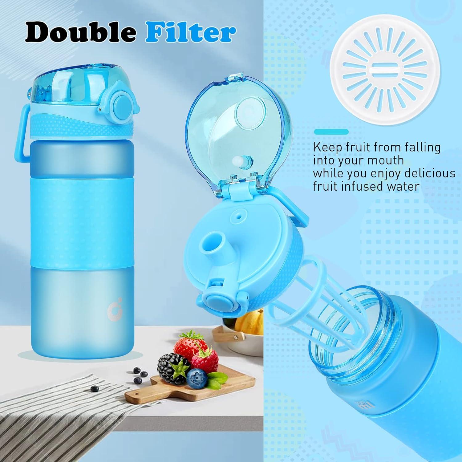 Trinkflasche Kinder 500ml BPA frei Auslaufsicher mit Griff und Fruchteinsatz Blau