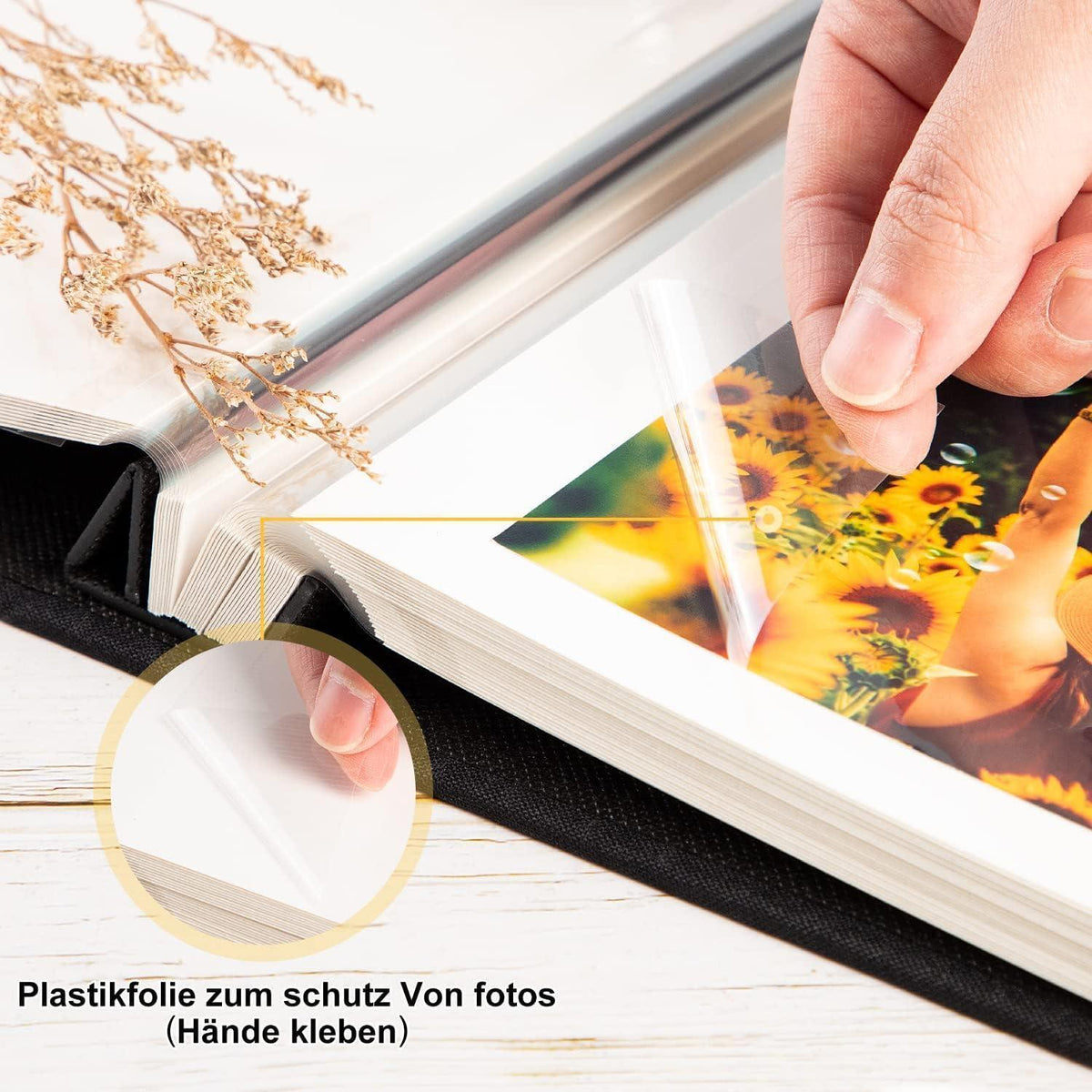 Selbstklebendes Fotoalbum Leinen Blau 80 Seiten mit Stift