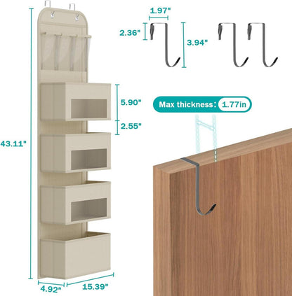 YOUDENOVA Tür Organizer Hängeorganizer mit 4 Taschen Fenster PVC-Taschen Metallhaken Beige