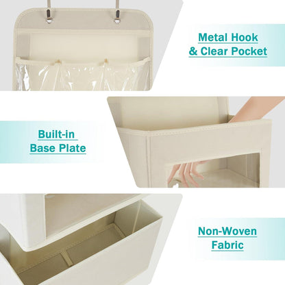 Tür Organizer Hängeorganizer 4 Große Taschen Fenster PVC 2 Metallhaken Beige
