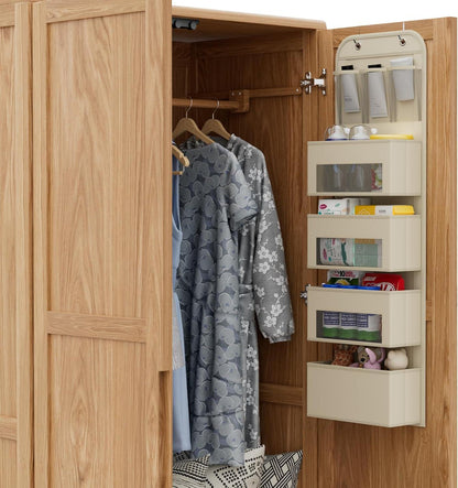 YOUDENOVA Tür Organizer Hängeorganizer mit 4 Taschen Fenster PVC-Taschen Metallhaken Beige