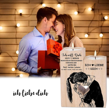 Jahrestag Geschenk Partner Kerzenständer Holz inkl. Kerze
