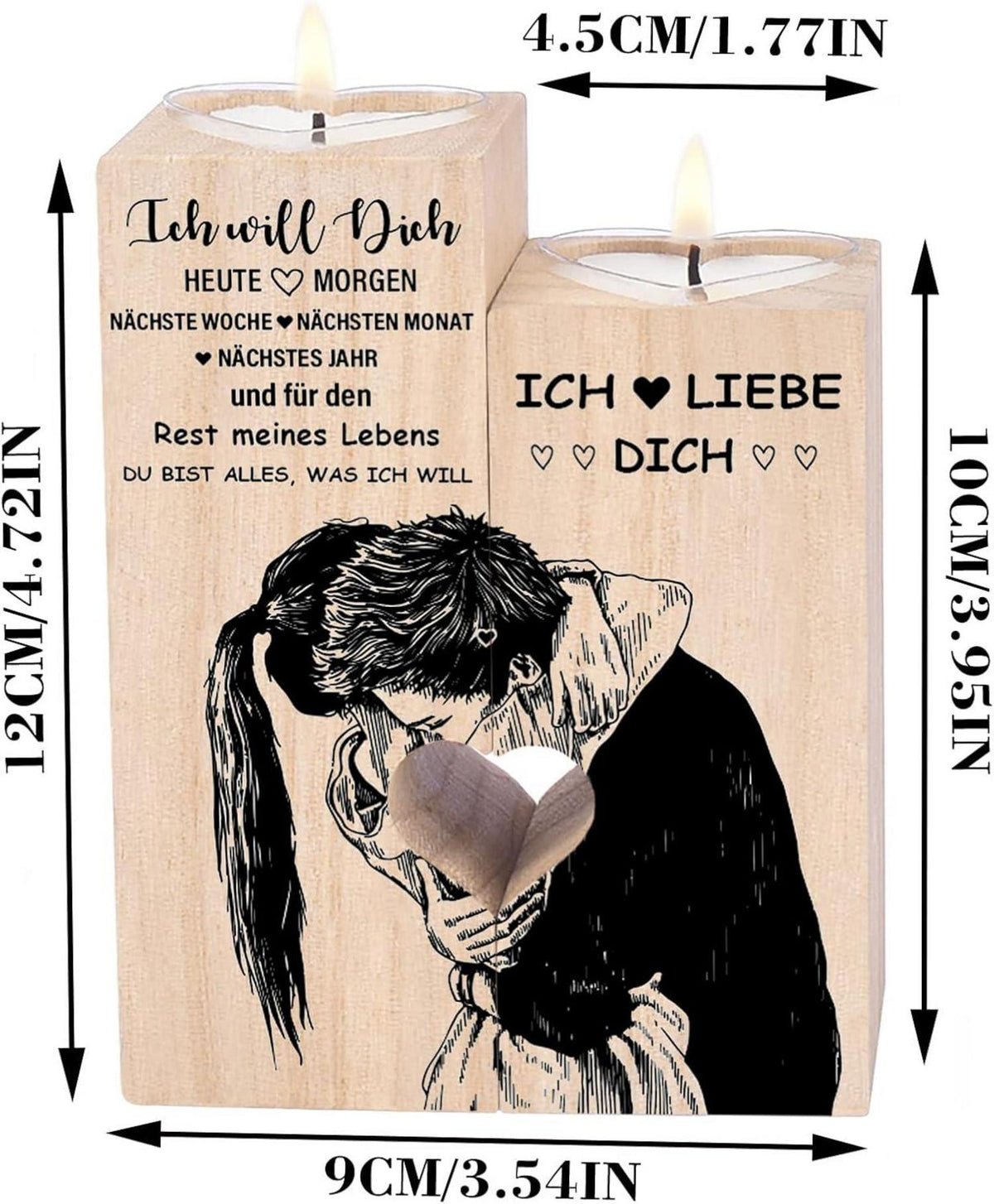 Jahrestag Geschenk Partner Liebe Kerzenständer Holz 10x4,5x12cm