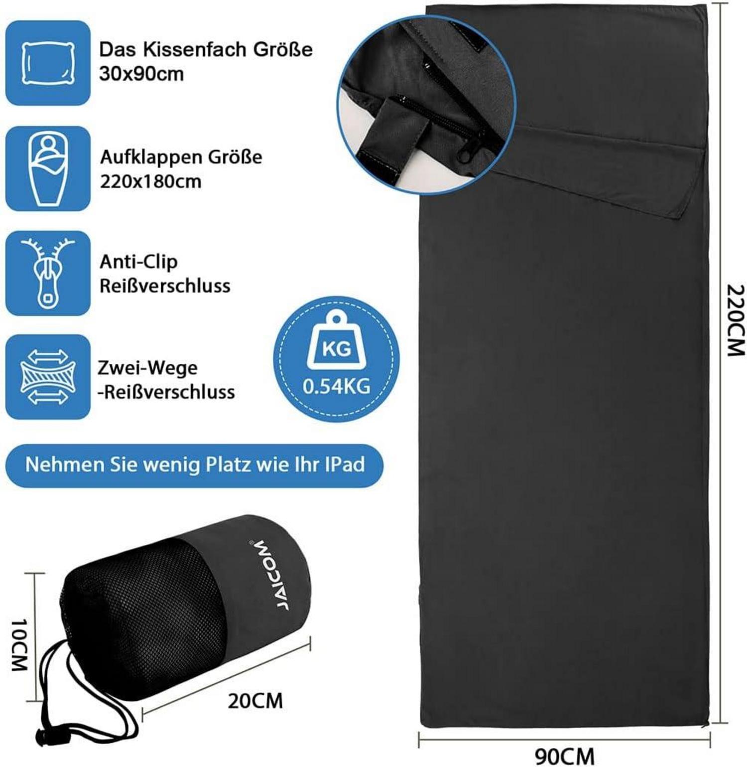 Ultraleichter Hüttenschlafsack Mikrofaser Seide, Reise