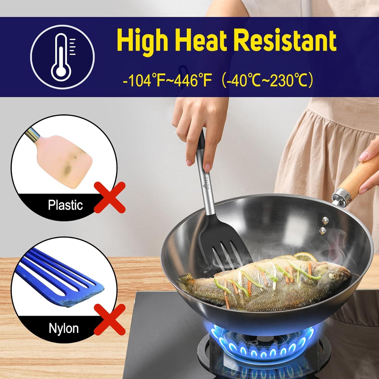 Silikon Pfannenwender Set 2er Schwarz 34.8cm Küchenspatel Kochen Backen