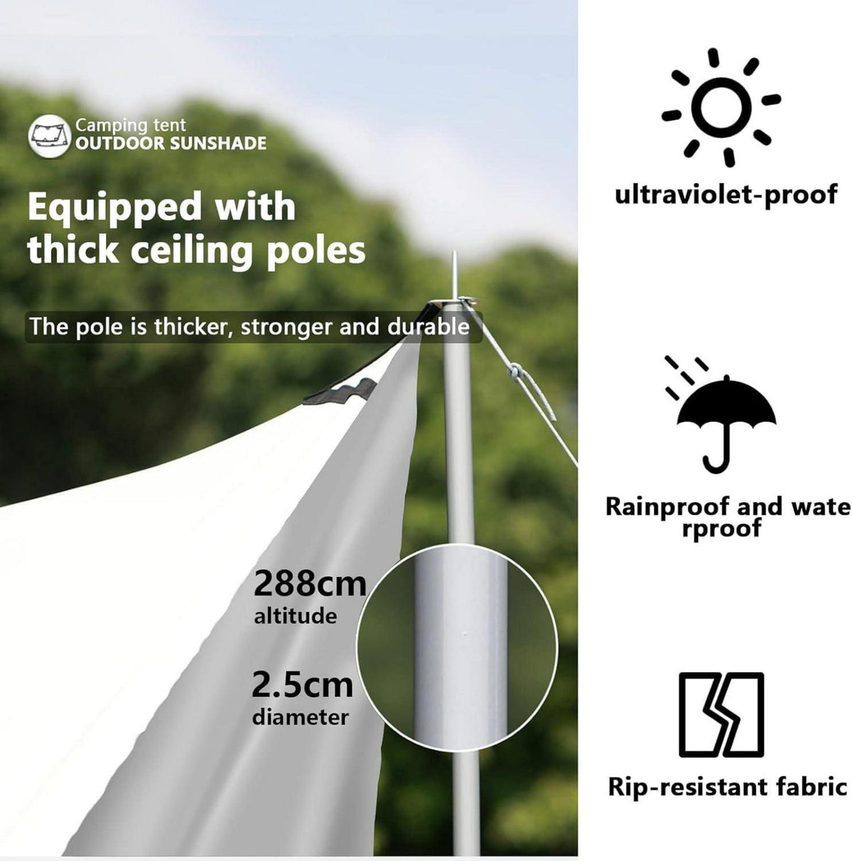 Teenza Tarp 3x4m Wasserdicht Zeltplane mit Stützstangen Oxford