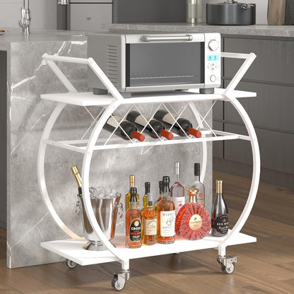 Servierwagen mit Rollen und Weinregal, Holz, 2