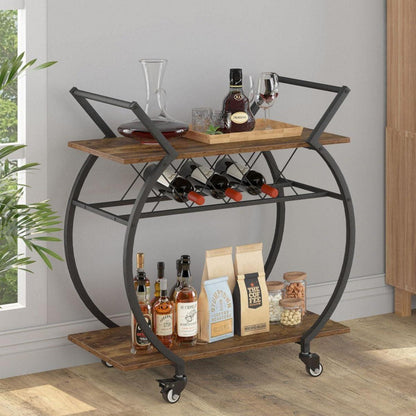 Servierwagen mit Rollen und Weinregal für Küche und Bar, Vintagebraun-schwarz