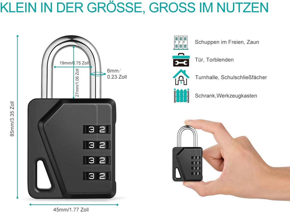 ZHEGE 4 Stelliges Zahlenschloss für Schuppen & Zäune, Wetterfest, Schwarz 2er