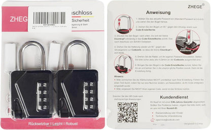ZHEGE Vorhängeschloss Zahlencode 4 Stellig Schwarz 2 Stück
