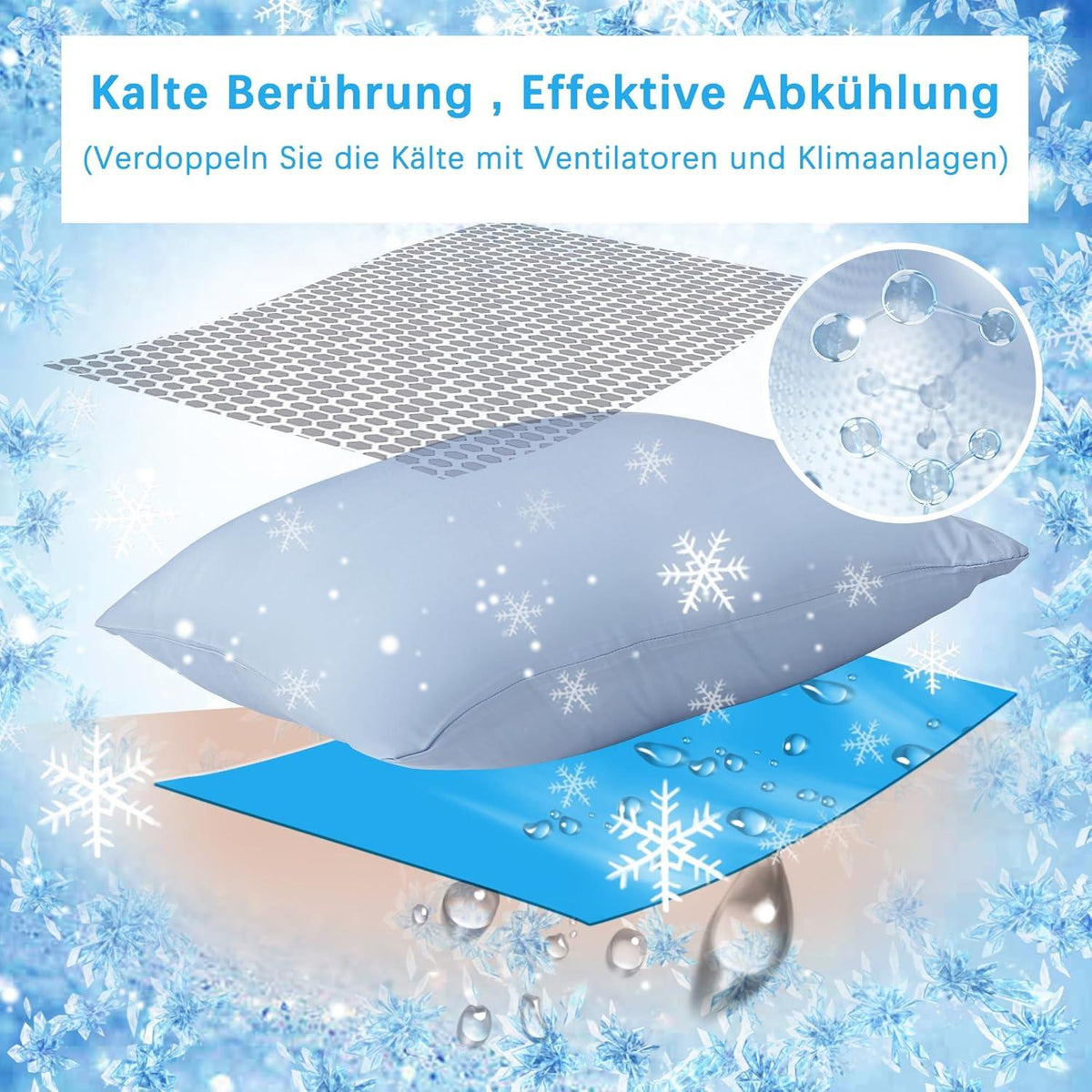 Atmungsaktiver Kühlender Kissenbezug 40x80 cm Blau 2er Set