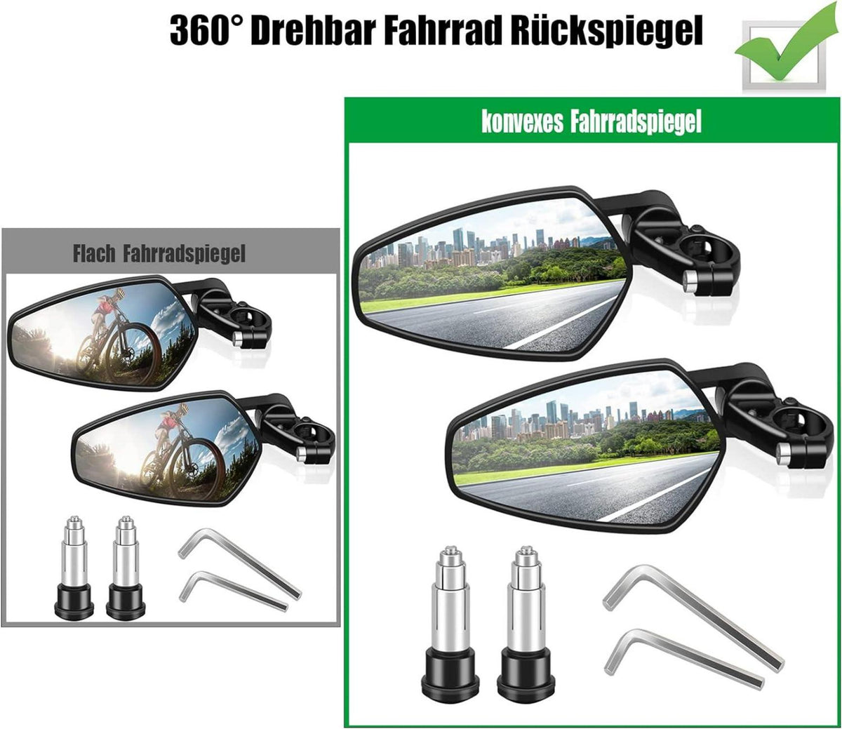 Fahrradspiegel HD 360° Drehbar für Lenker 17-19mm, Rückspiegel