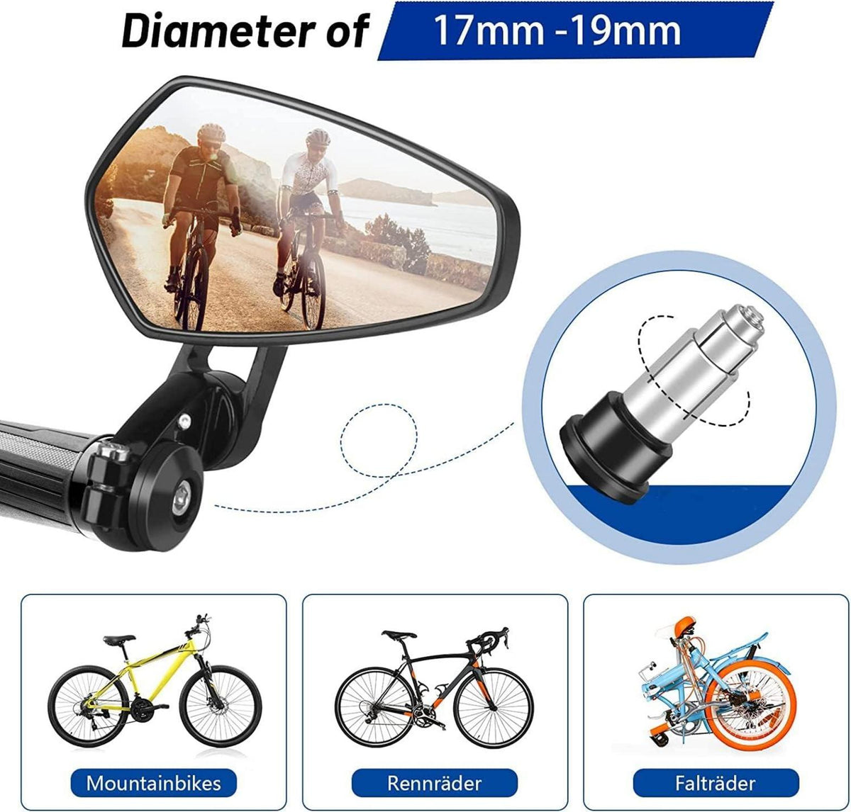 2er Set Fahrradspiegel HD 360° Drehbar für Lenker 17-19mm