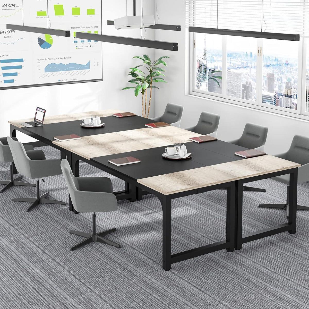 Schreibtisch 180x80cm Schwarz Vintage Grau Home Office Bürotisch