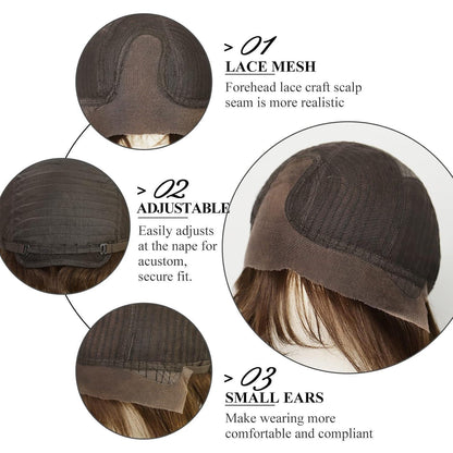 Echthaarperücke Wellig Pixie Cut Ombre Aschblond Mittel