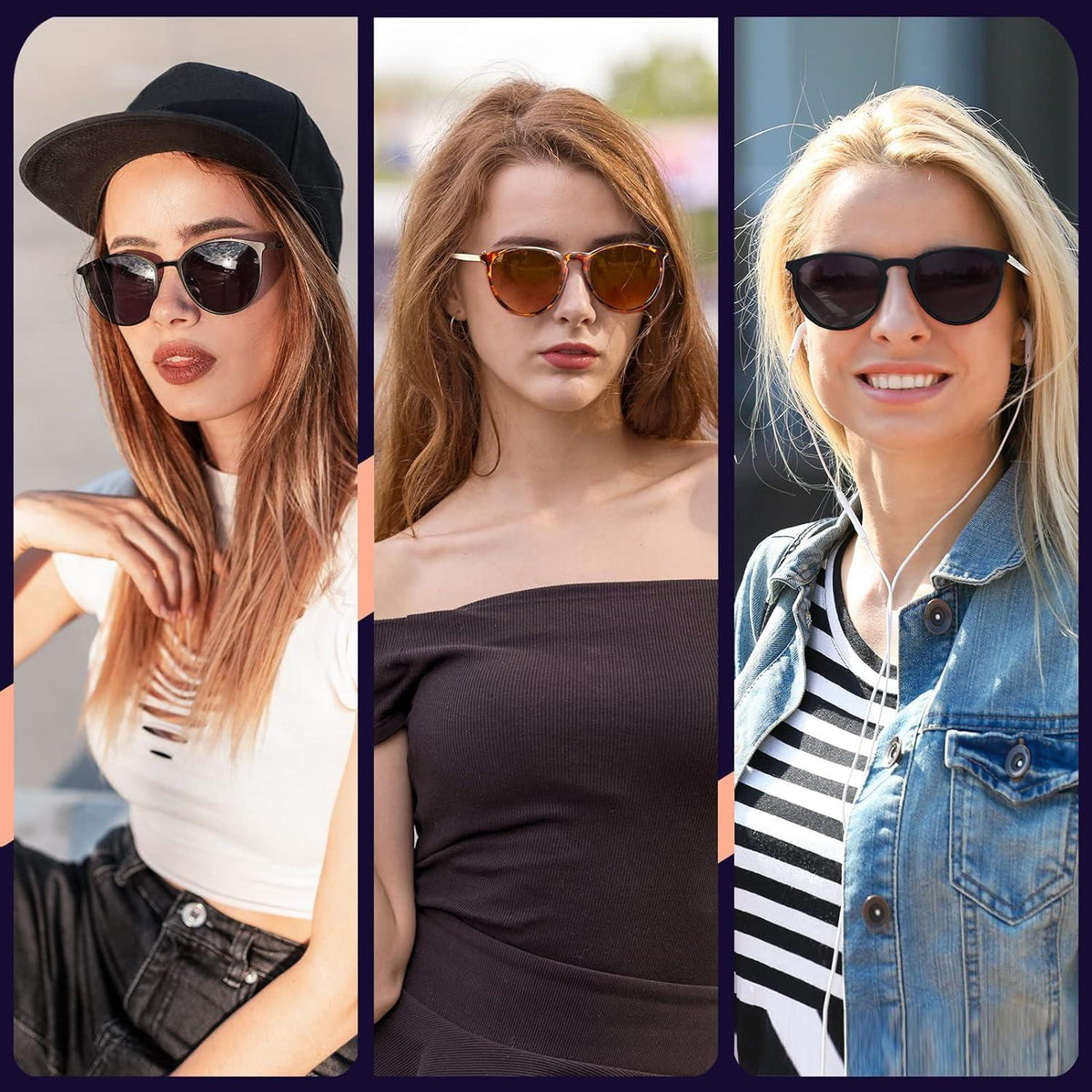 Damen Sonnenbrille Polarisiert Runde Retro Vintage UV400 Sunglasses