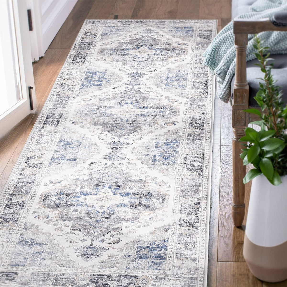 Vintage Küchenläufer Grau 60x180 cm – Waschbarer Teppich