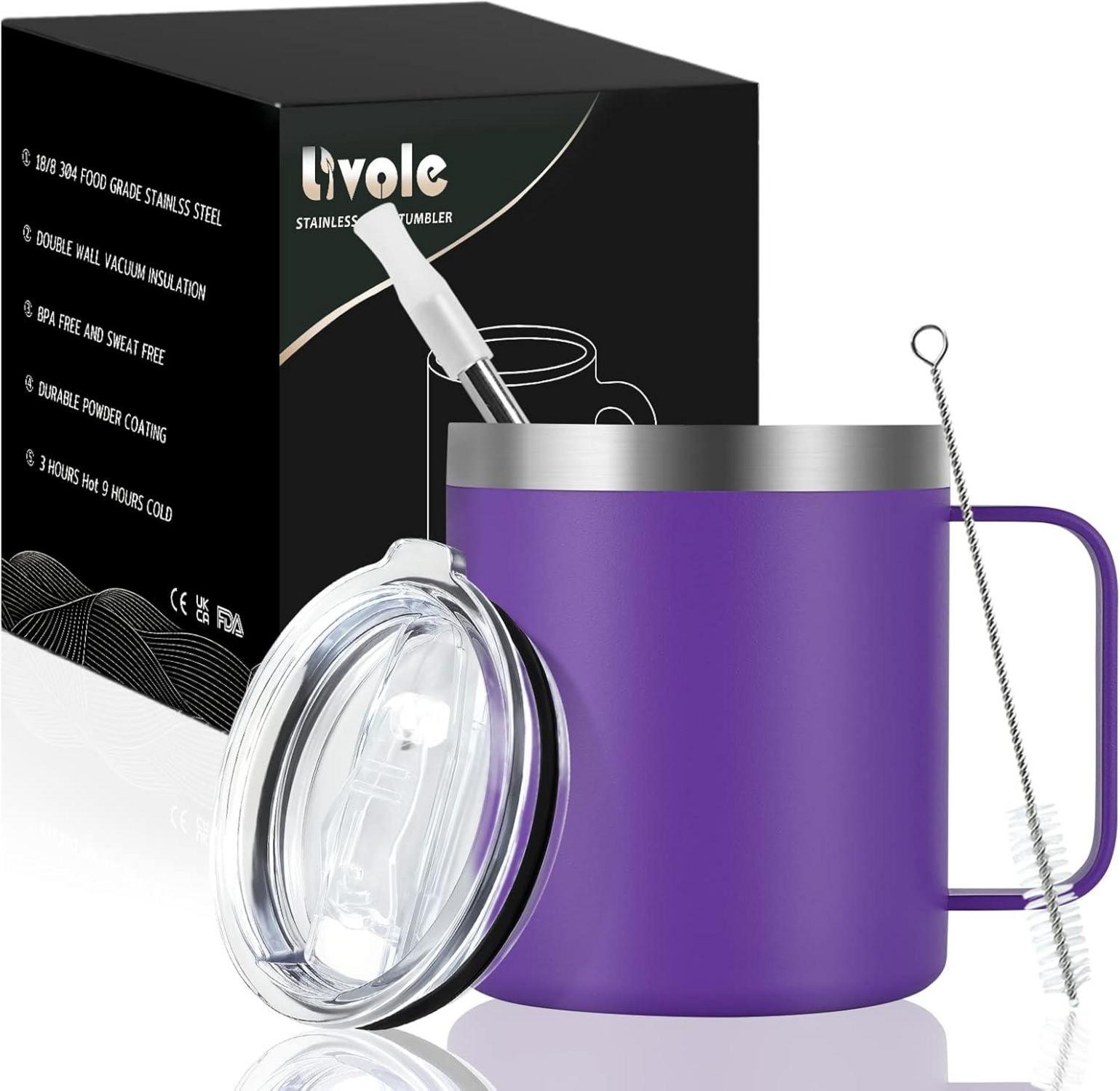 Isolierter Edelstahl Camping Becher 12oz mit Strohhalm - Lila