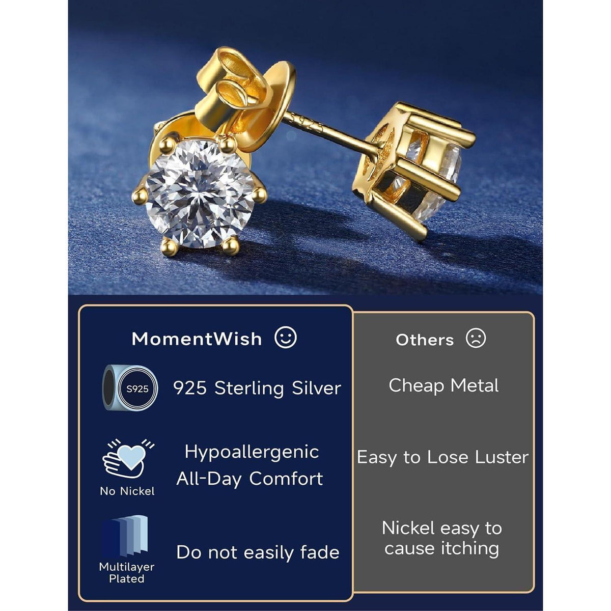 Moissanit Ohrstecker Gold 585, 1 Karat, Rosegold, Hypoallergen